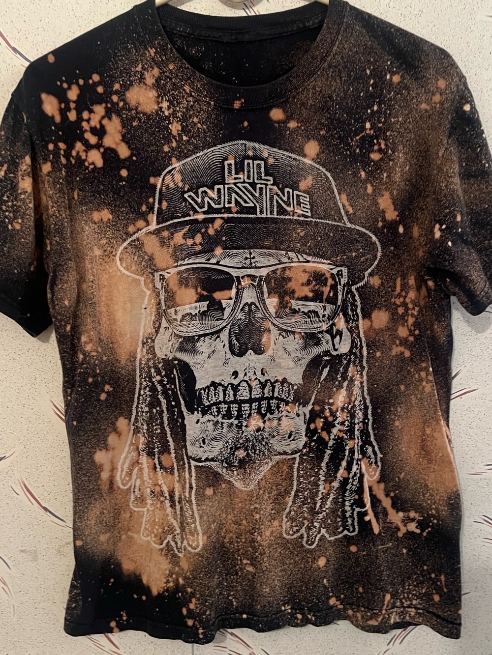 Lil Wayne Bleached Graphic T-Shirt Skull Rap Hip Hop Tee